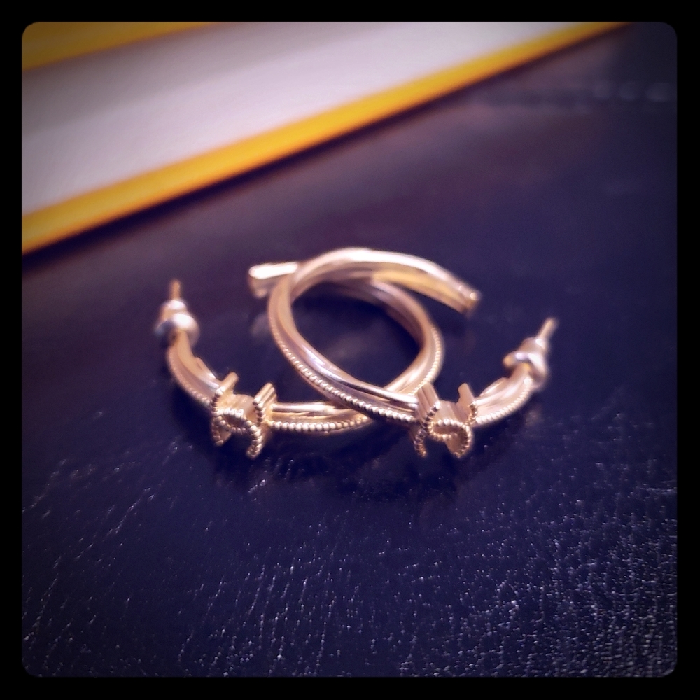 Vintage Coco crescent small hoop gold earrings